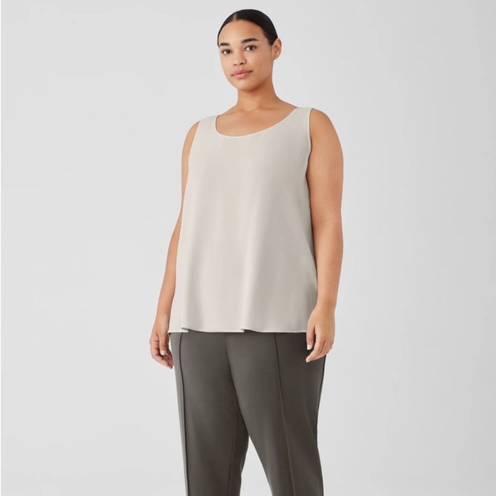 $188 NWT Eileen Fisher 100% Silk Georgette Crepe Scoop Neck Tank XL - Picture 3 of 10